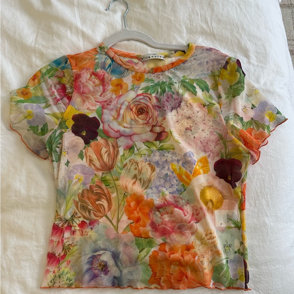 Alice + Olivia Multicolor Floral Sheer Top